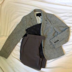 Grey Blazer, Grey slacks, Dark grey lace halter